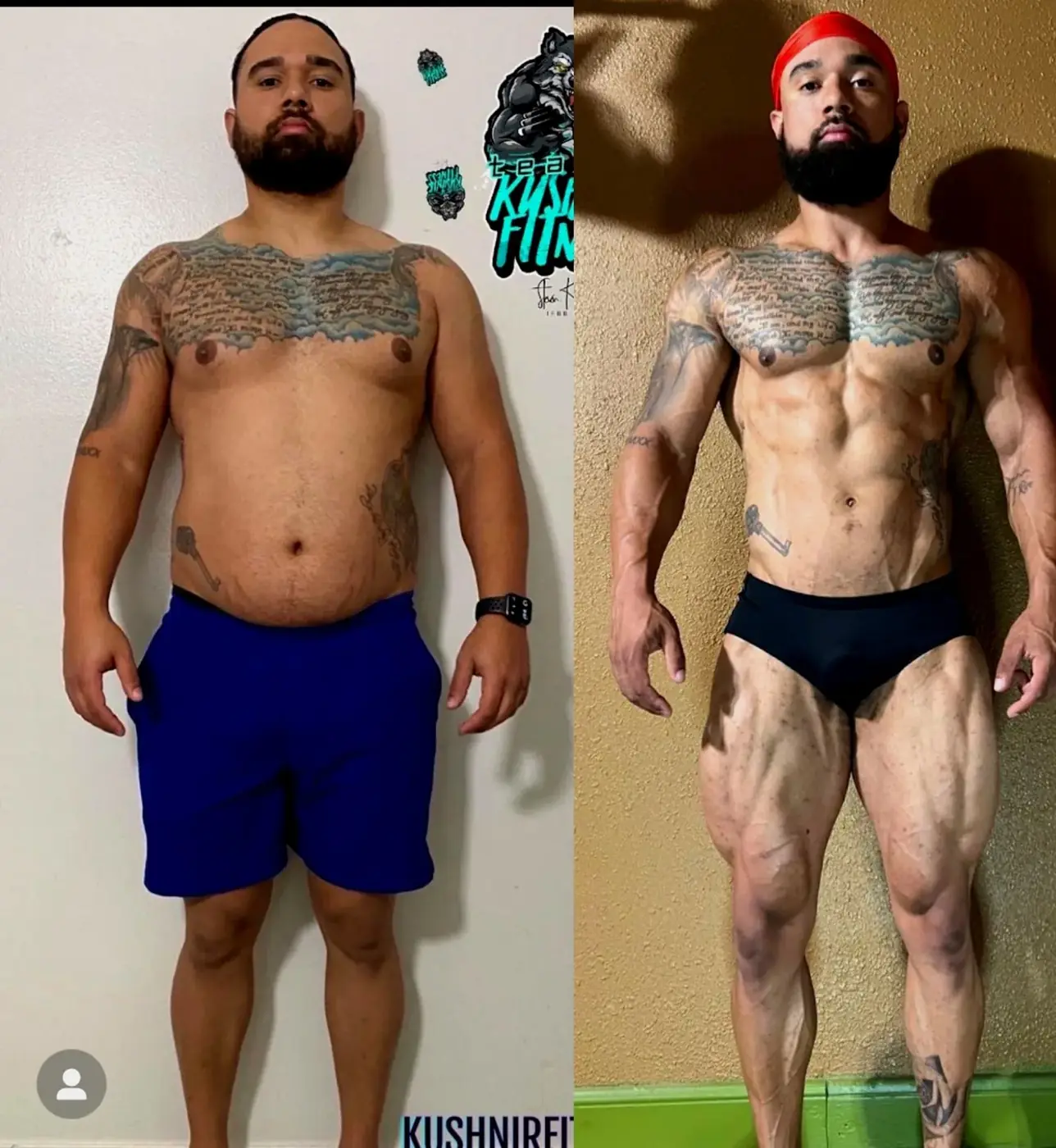 Before and after physique transformation
